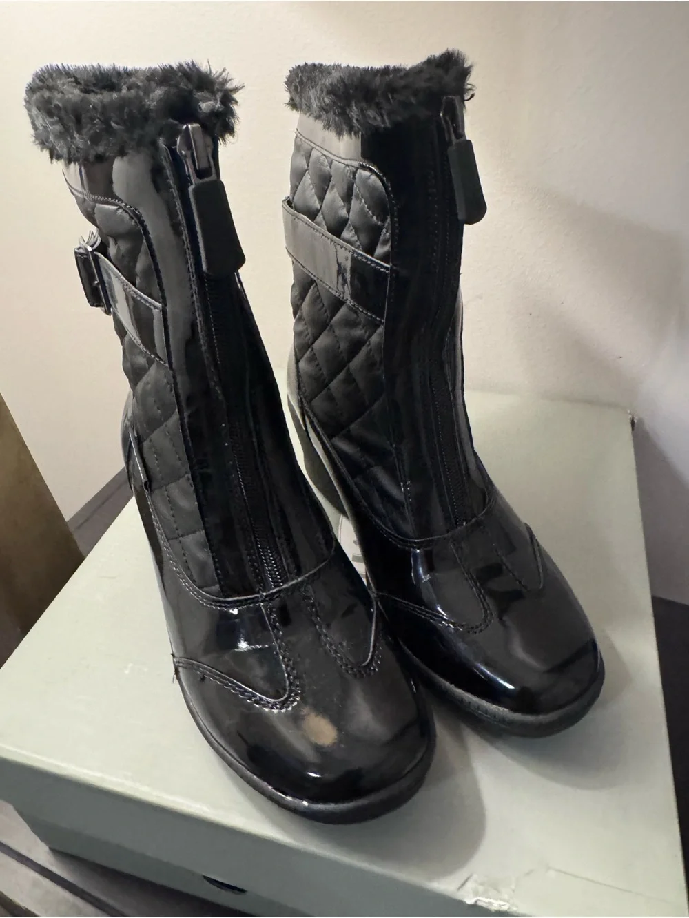 lola Black Faux Fur Platform Winter Boots with Buckle
